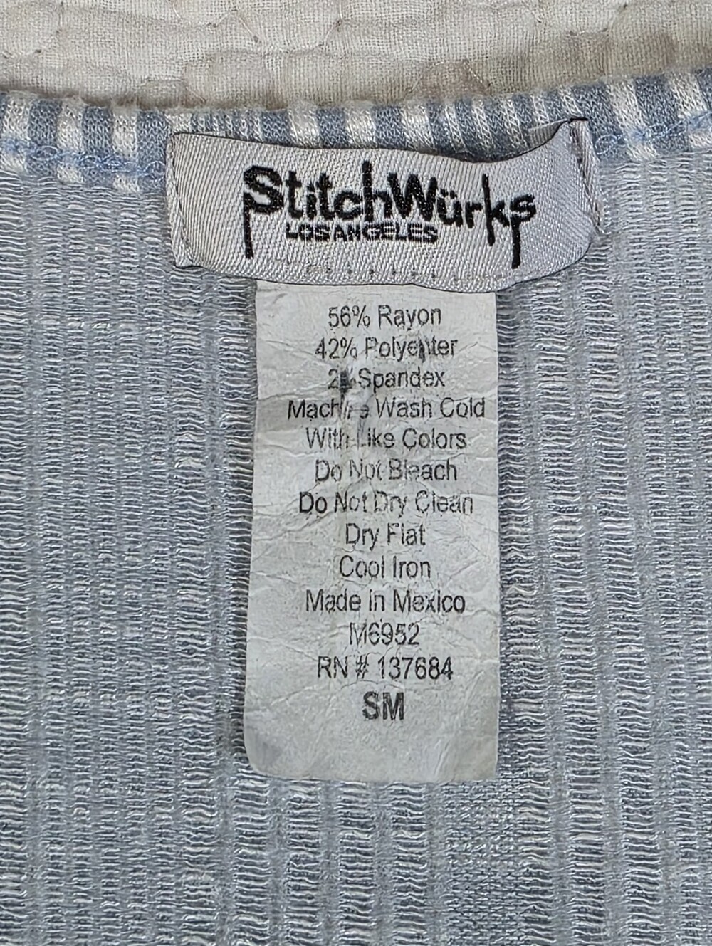 StitchWurks Los Angeles Light Blue Striped Faux Wrap Maxi Dress - Picture 9 of 9